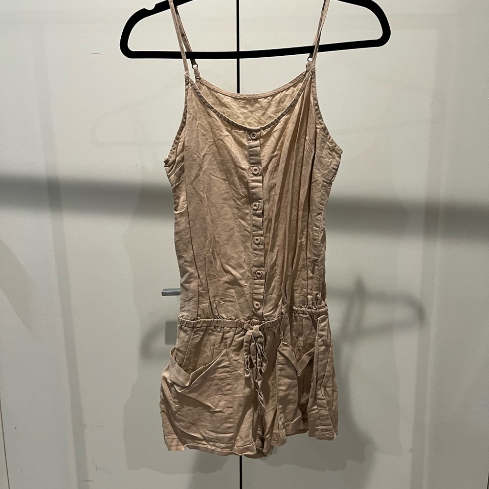 Tan Button-Front Romper